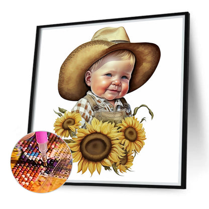 Sunflower Cowboy Boy - Full Round Drill Diamond Painting 40*40CM