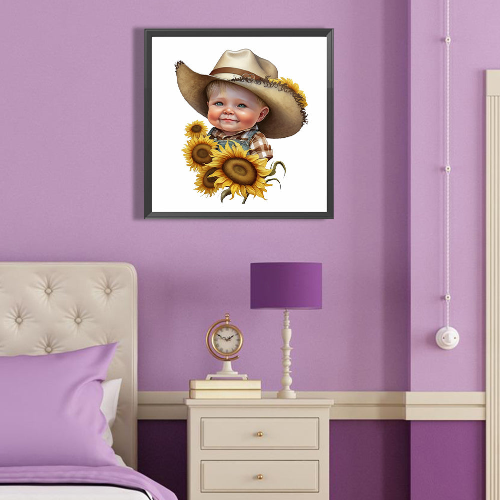 Sunflower Cowboy Boy - Full Round Drill Diamond Painting 40*40CM