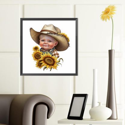 Sunflower Cowboy Boy - Full Round Drill Diamond Painting 40*40CM