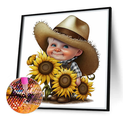 Sunflower Cowboy Boy - Full Round Drill Diamond Painting 40*40CM