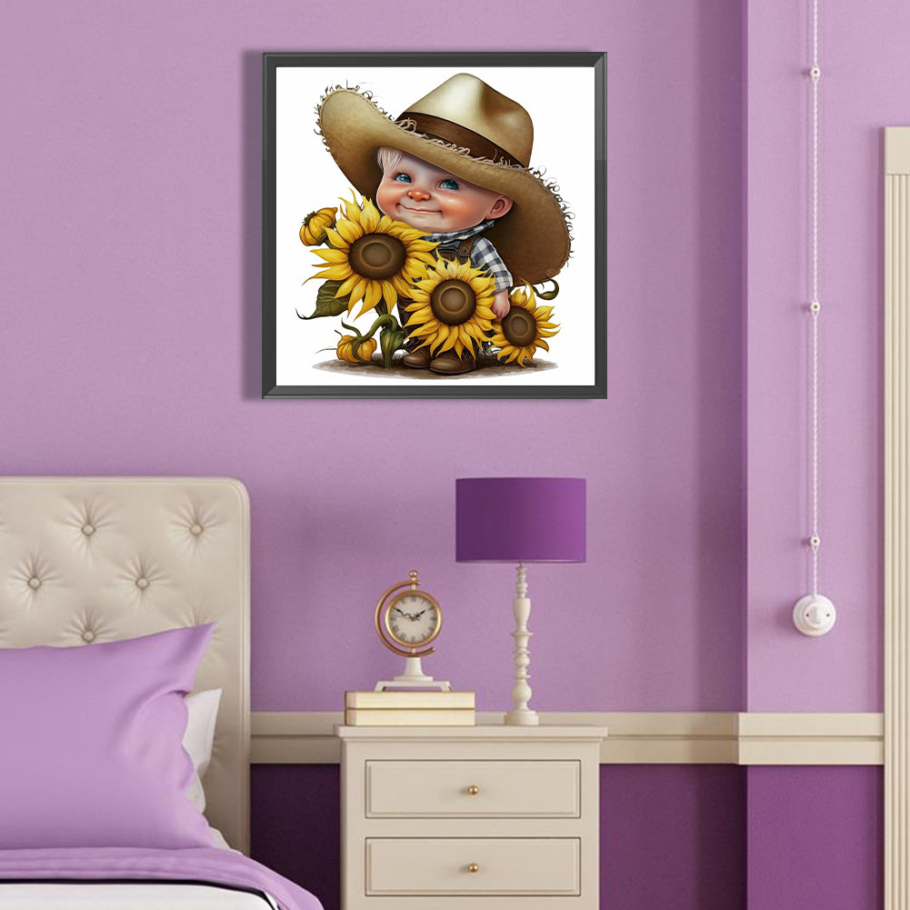 Sunflower Cowboy Boy - Full Round Drill Diamond Painting 40*40CM