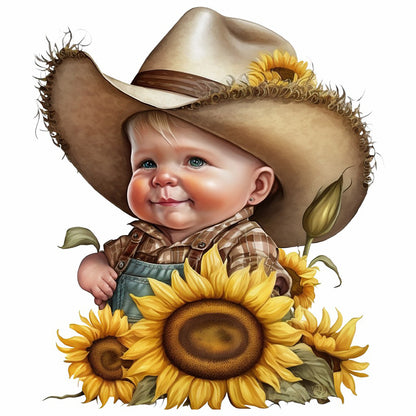 Sunflower Cowboy Boy - Full Round Drill Diamond Painting 40*40CM