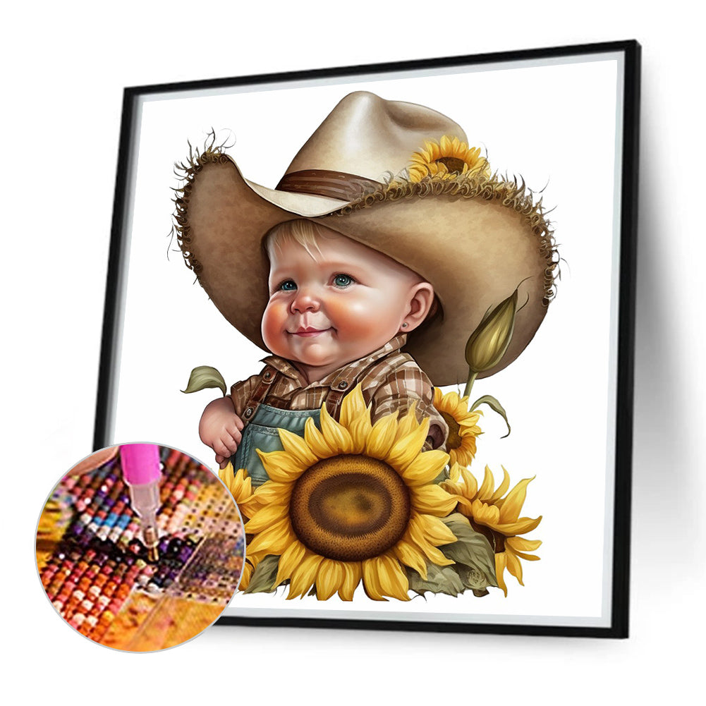 Sunflower Cowboy Boy - Full Round Drill Diamond Painting 40*40CM