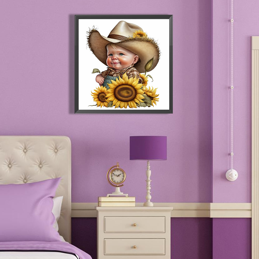 Sunflower Cowboy Boy - Full Round Drill Diamond Painting 40*40CM