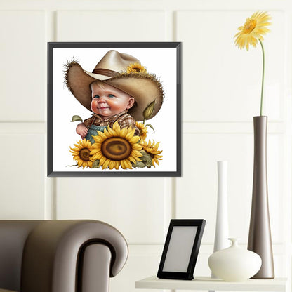 Sunflower Cowboy Boy - Full Round Drill Diamond Painting 40*40CM