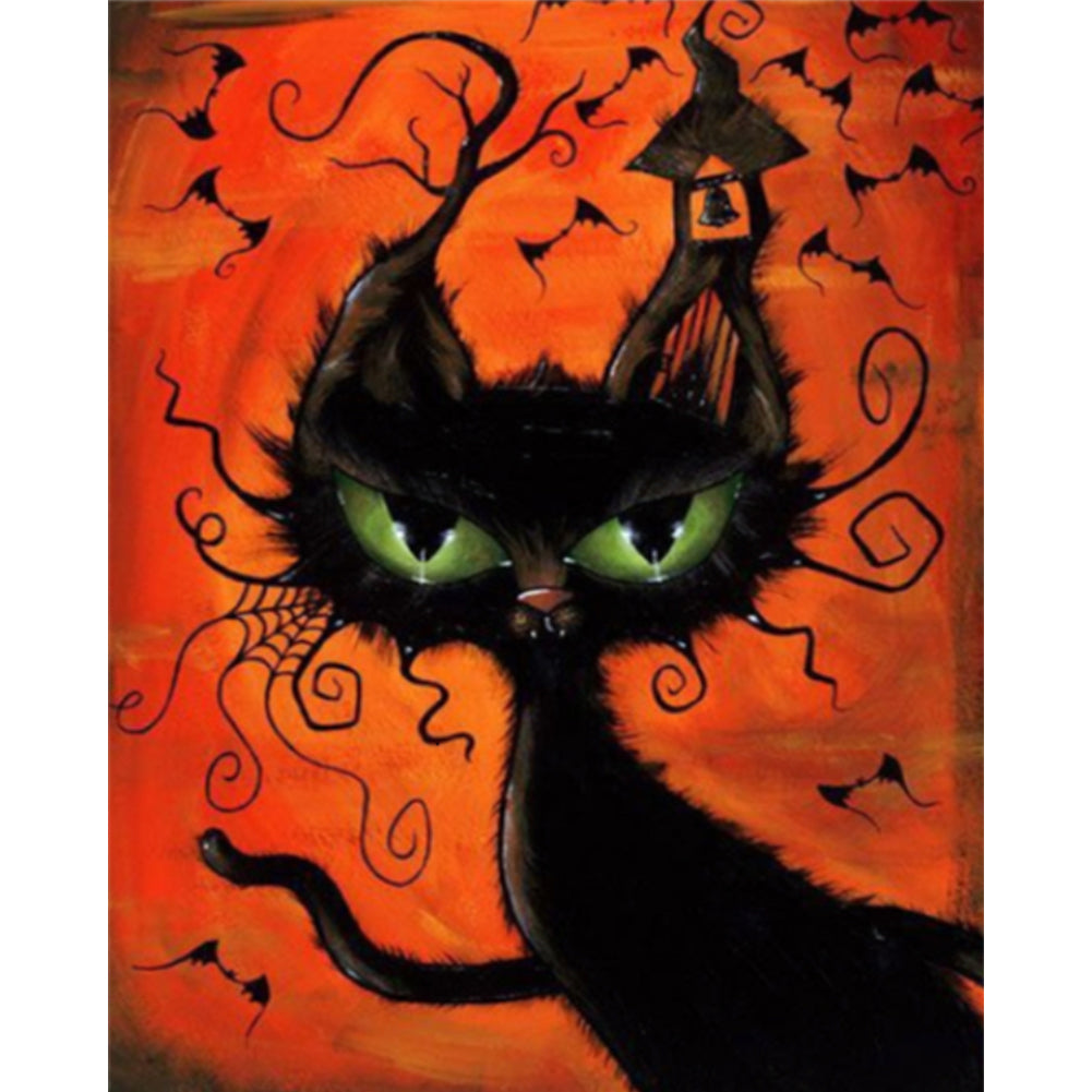 Cartoon Black Cat - 11CT Stamped Cross Stitch 40*50CM