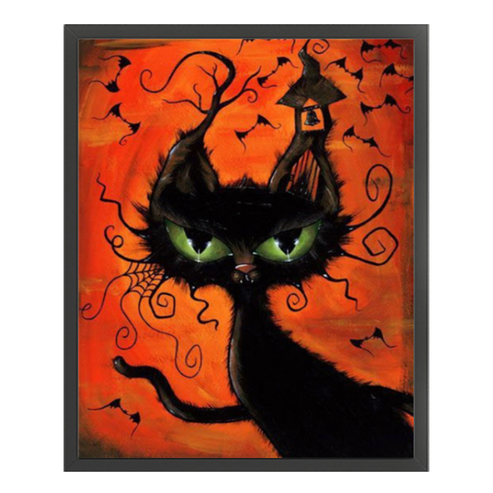 Cartoon Black Cat - 11CT Stamped Cross Stitch 40*50CM