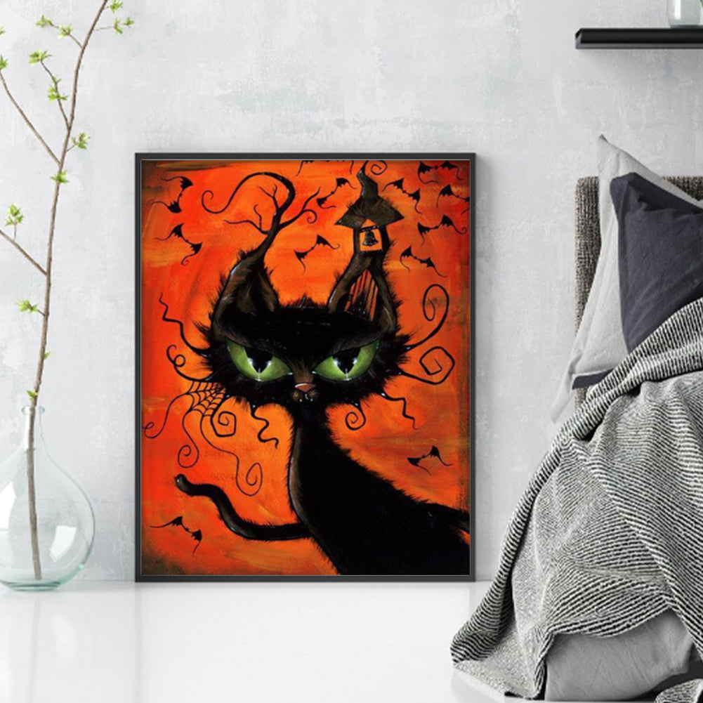 Cartoon Black Cat - 11CT Stamped Cross Stitch 40*50CM