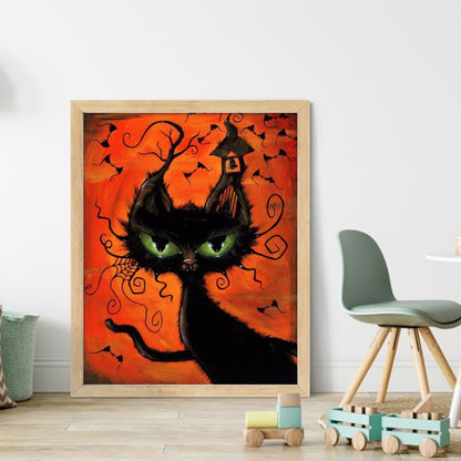 Cartoon Black Cat - 11CT Stamped Cross Stitch 40*50CM