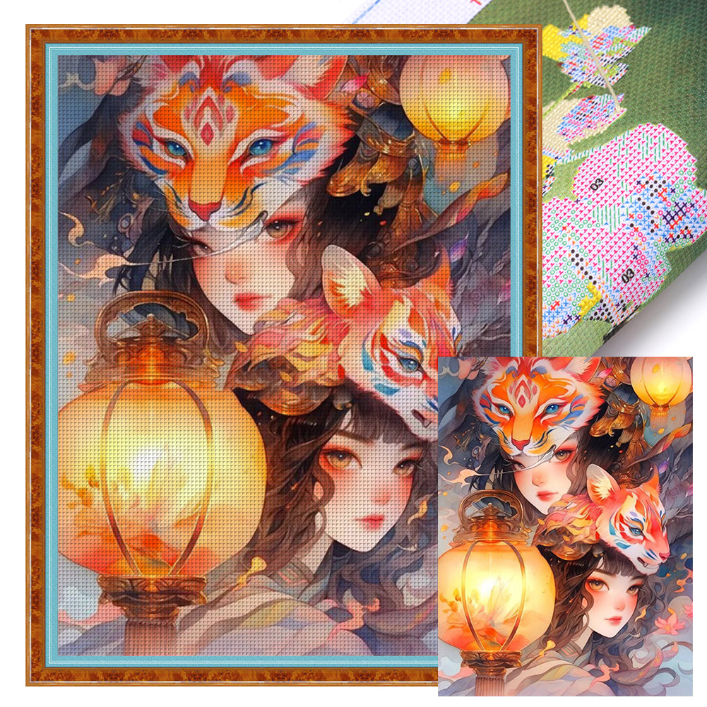 Lantern Girl - 11CT Stamped Cross Stitch 50*65CM