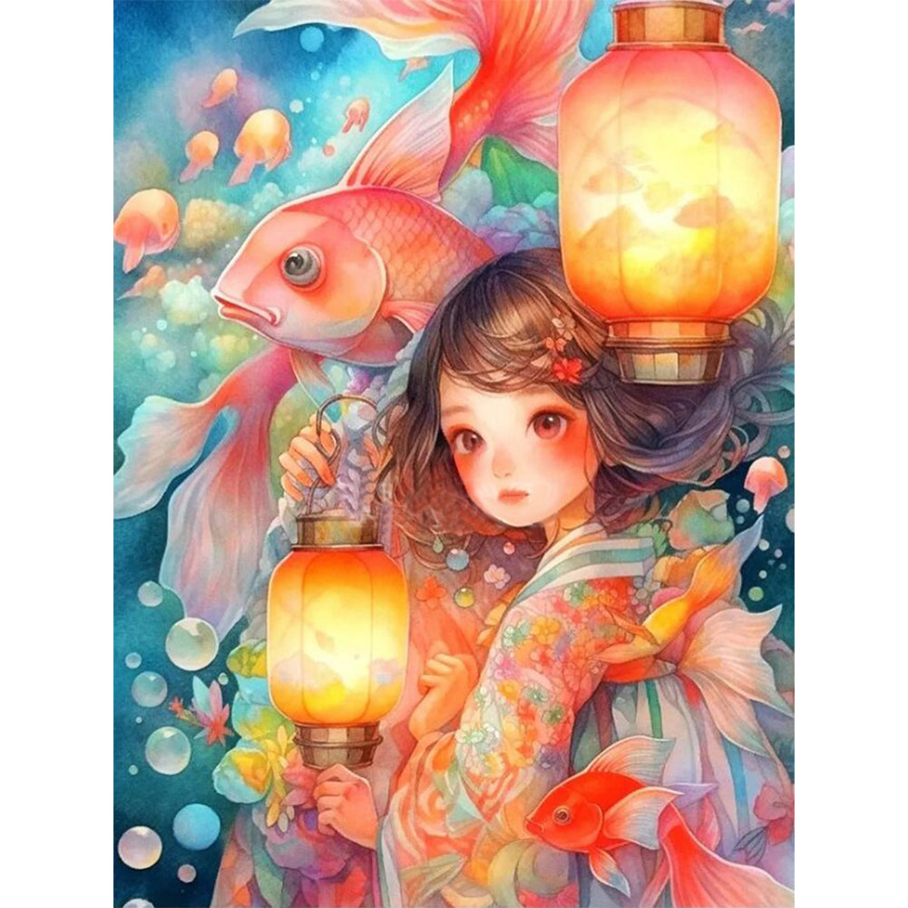 Lantern Girl - 11CT Stamped Cross Stitch 50*65CM