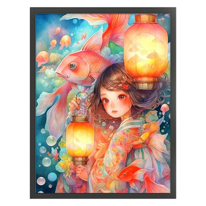 Lantern Girl - 11CT Stamped Cross Stitch 50*65CM