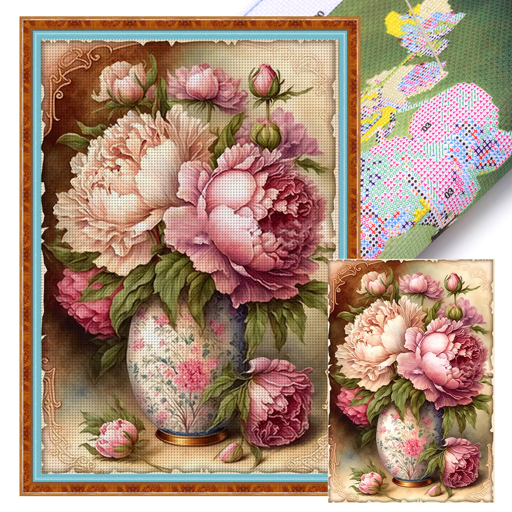 Vintage Poster - Peony Vase - 11CT Stamped Cross Stitch 40*60CM