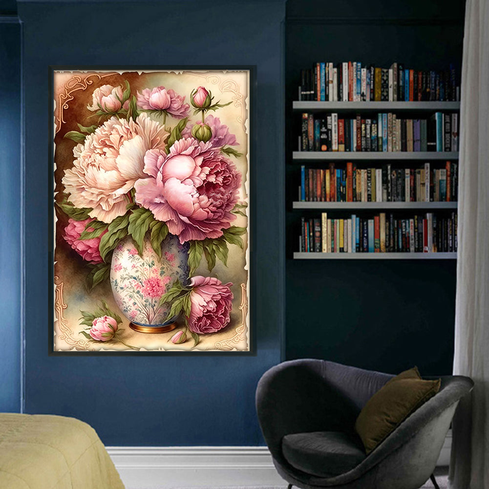 Vintage Poster - Peony Vase - 11CT Stamped Cross Stitch 40*60CM