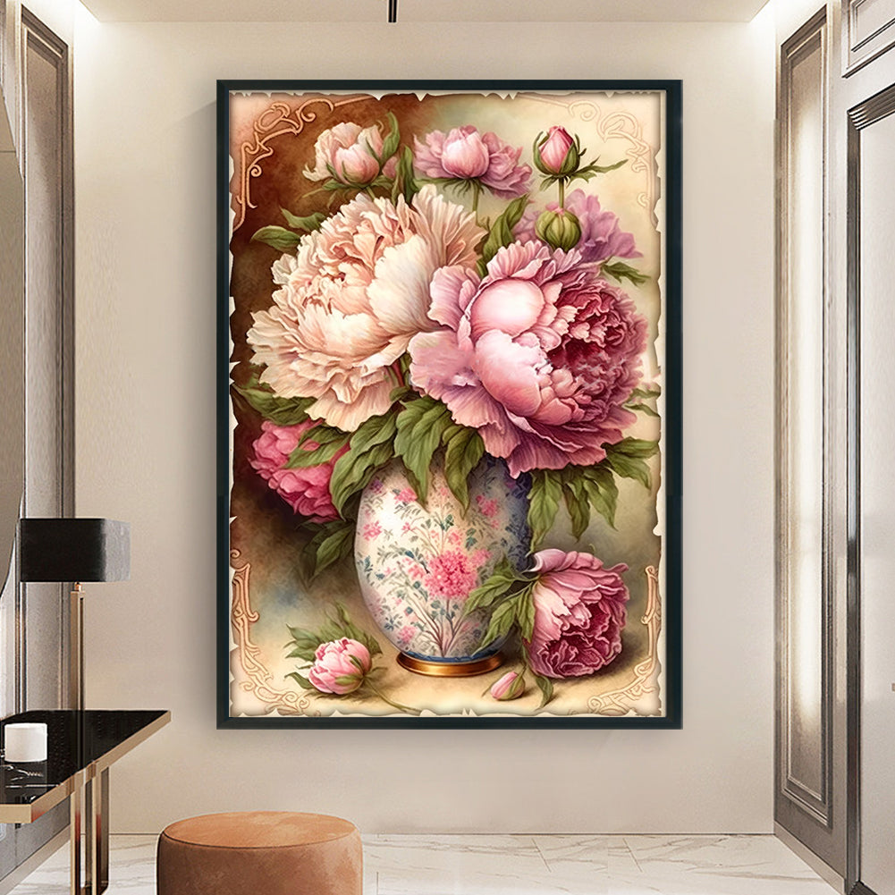 Vintage Poster - Peony Vase - 11CT Stamped Cross Stitch 40*60CM