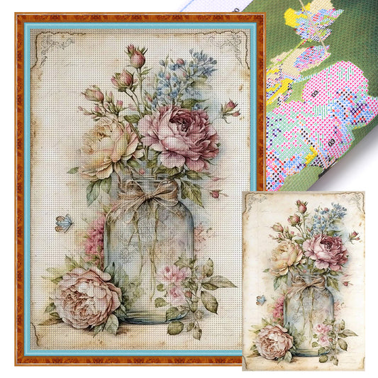 Retro Poster - Peonies In Vase - 11CT Stamped Cross Stitch 40*60CM