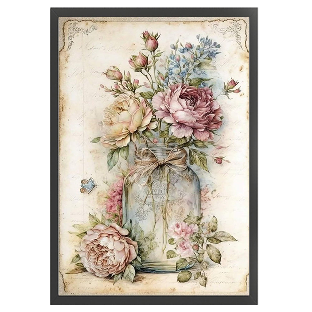 Retro Poster - Peonies In Vase - 11CT Stamped Cross Stitch 40*60CM