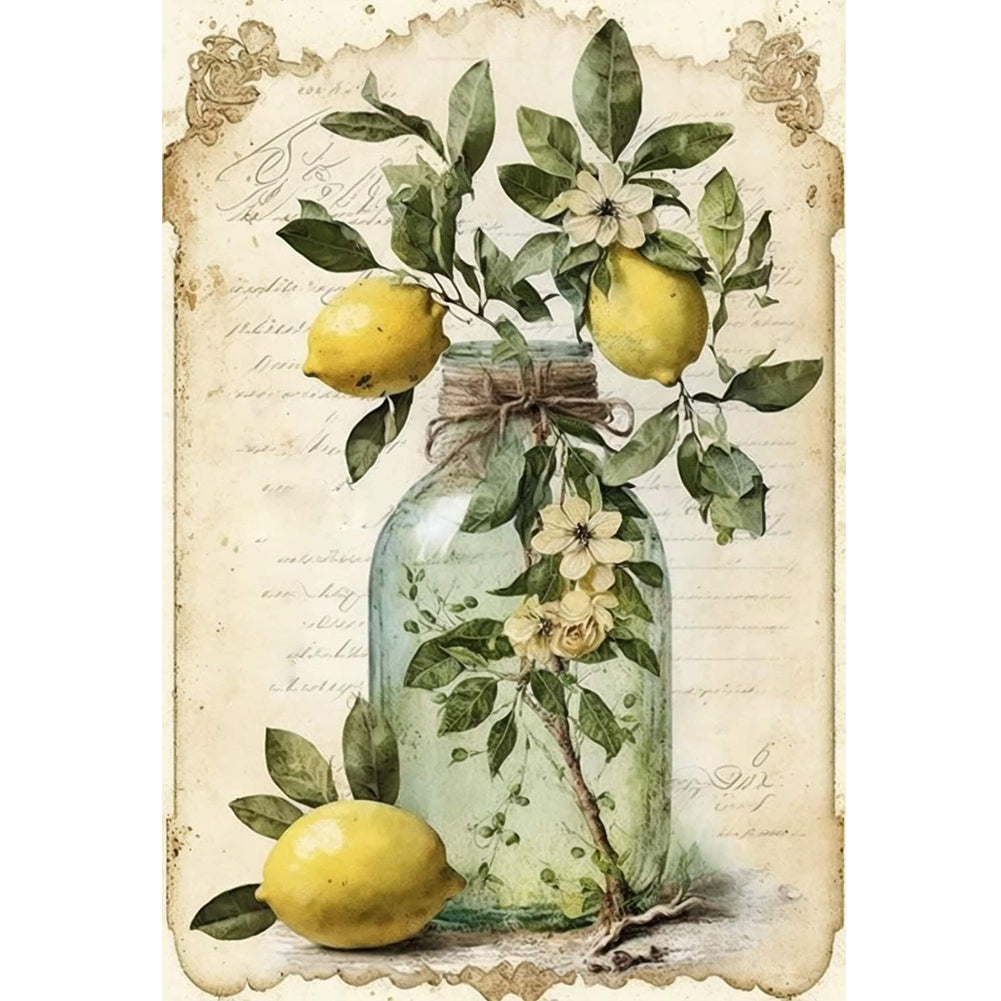 Retro Poster - Lemon Flowers In Vase - 11CT Stamped Cross Stitch 40*60CM