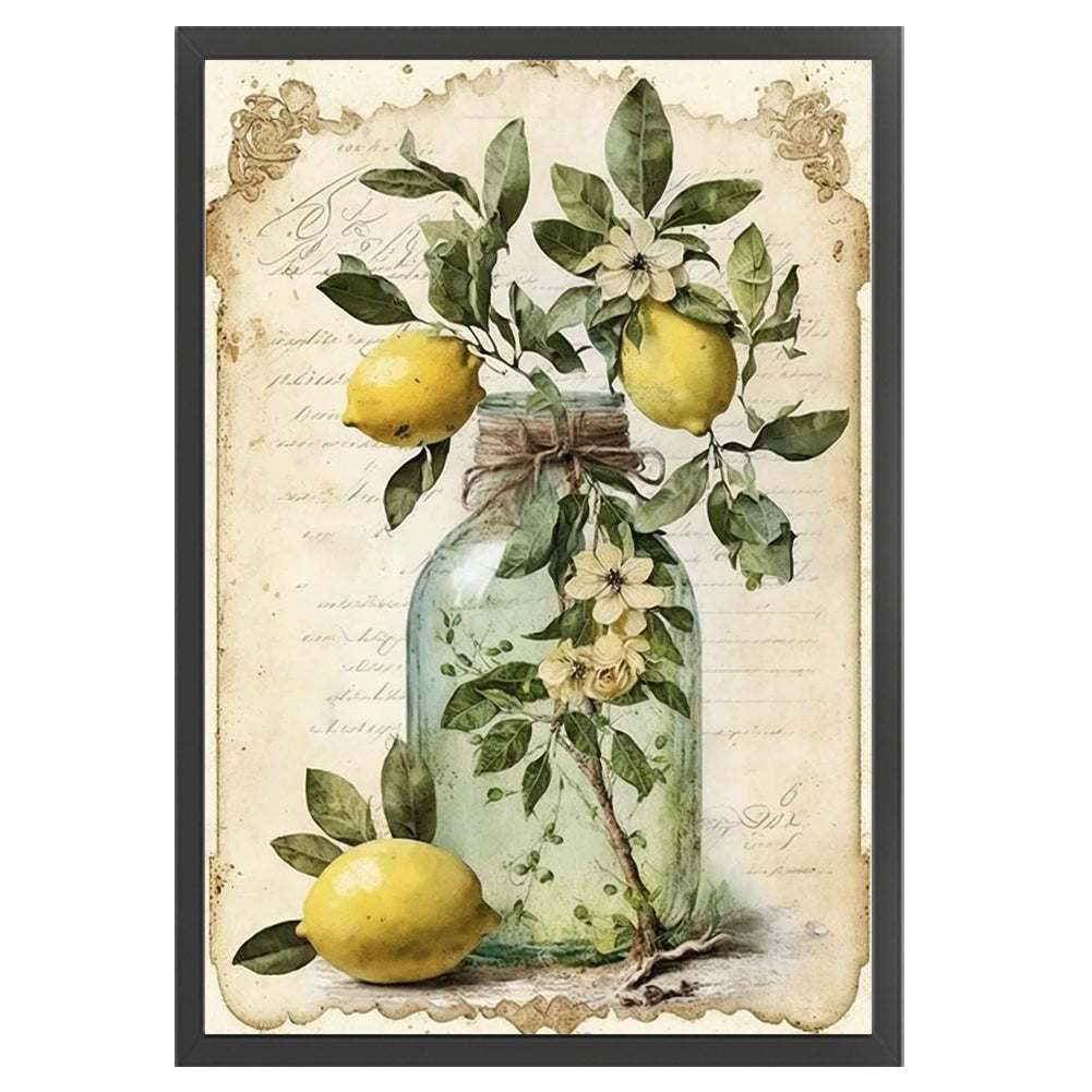 Retro Poster - Lemon Flowers In Vase - 11CT Stamped Cross Stitch 40*60CM