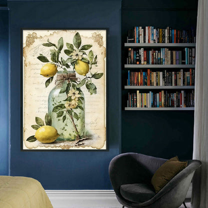 Retro Poster - Lemon Flowers In Vase - 11CT Stamped Cross Stitch 40*60CM