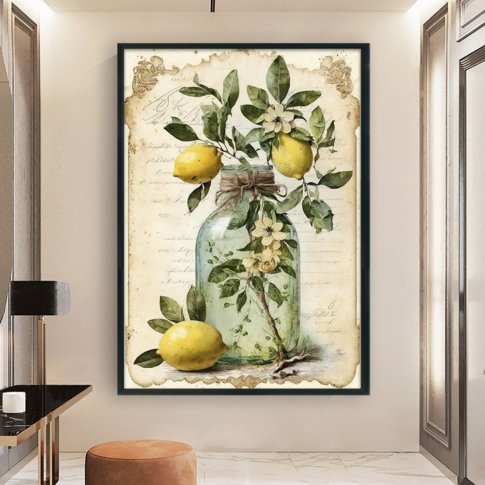 Retro Poster - Lemon Flowers In Vase - 11CT Stamped Cross Stitch 40*60CM