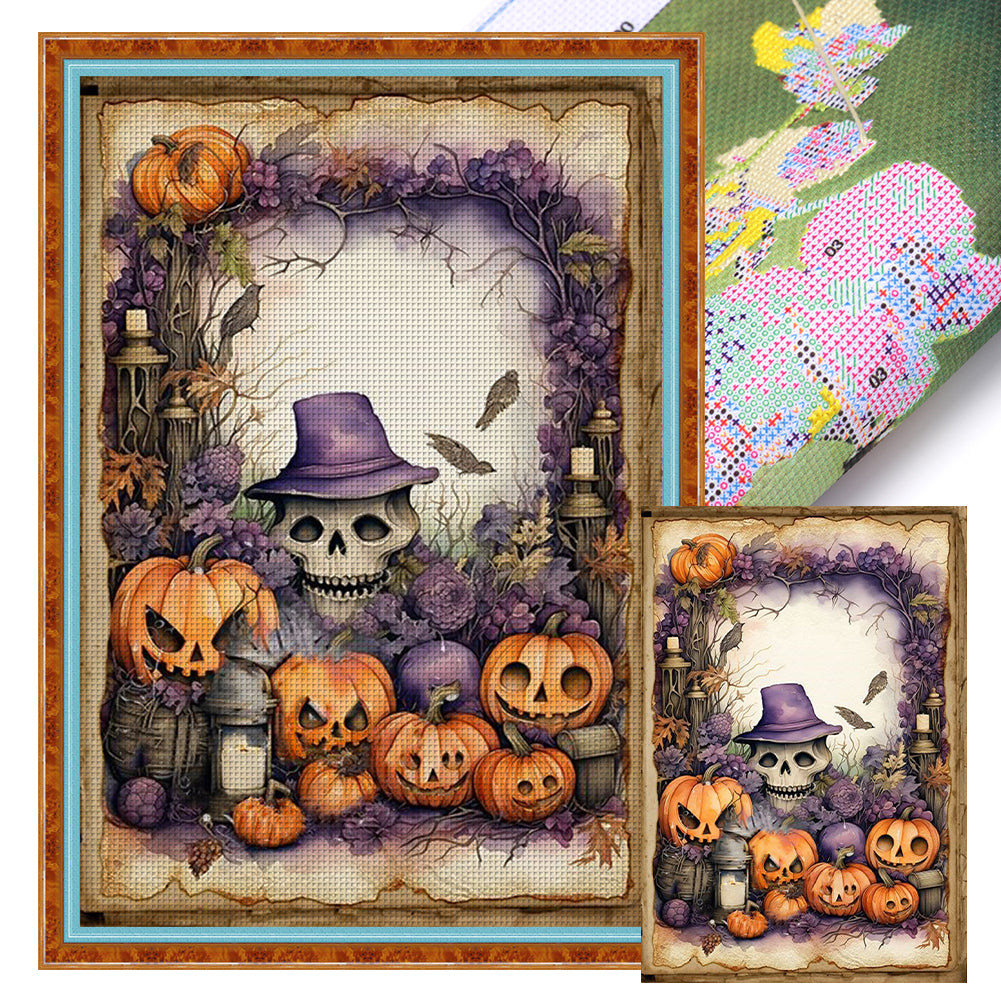 Halloween-Pumpkin Skull - 11CT Stamped Cross Stitch 40*60CM