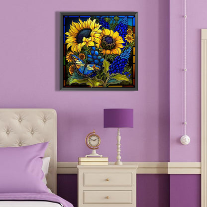 Sunflower Glass Painting - Full Round Drill Diamond Painting 40*40CM