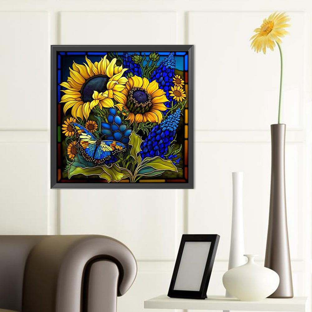 Sunflower Glass Painting - Full Round Drill Diamond Painting 40*40CM