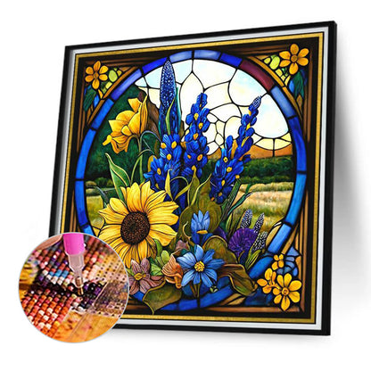 Sunflower Glass Painting - Full Round Drill Diamond Painting 40*40CM