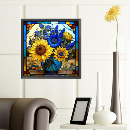 Sunflower Glass Painting - Full Round Drill Diamond Painting 40*40CM