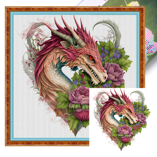 Heart Shaped Flower Pterosaur - 18CT Stamped Cross Stitch 30*30CM