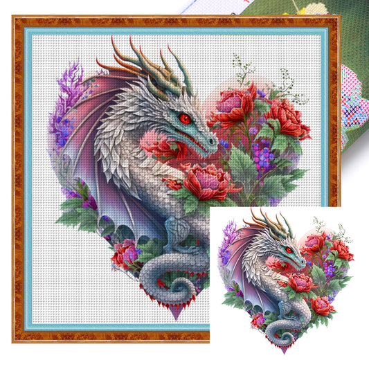 Heart Shaped Flower Pterosaur - 18CT Stamped Cross Stitch 30*30CM