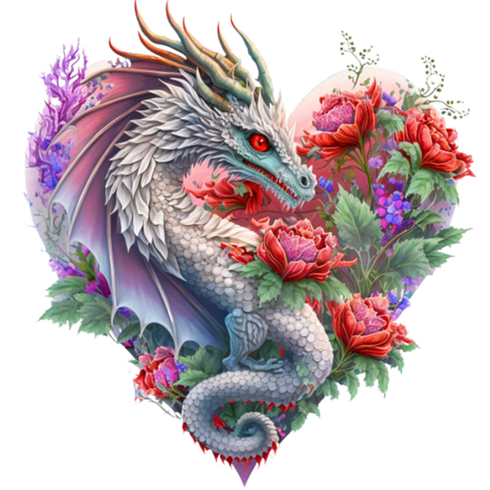 Heart Shaped Flower Pterosaur - 18CT Stamped Cross Stitch 30*30CM