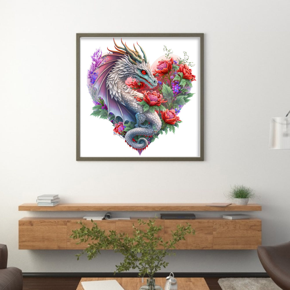 Heart Shaped Flower Pterosaur - 18CT Stamped Cross Stitch 30*30CM