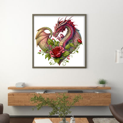 Heart Shaped Flower Pterosaur - 18CT Stamped Cross Stitch 30*30CM