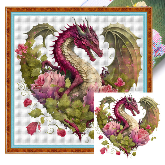 Heart Shaped Flower Pterosaur - 18CT Stamped Cross Stitch 30*30CM