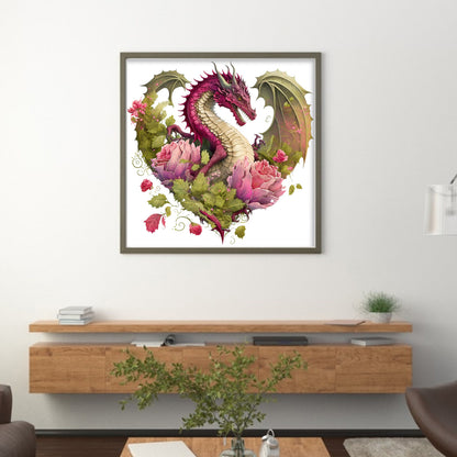 Heart Shaped Flower Pterosaur - 18CT Stamped Cross Stitch 30*30CM