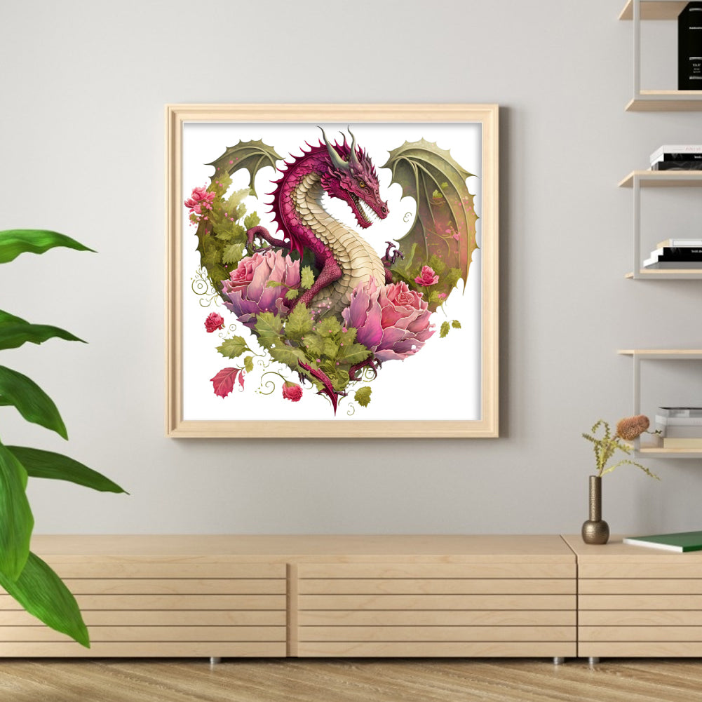 Heart Shaped Flower Pterosaur - 18CT Stamped Cross Stitch 30*30CM