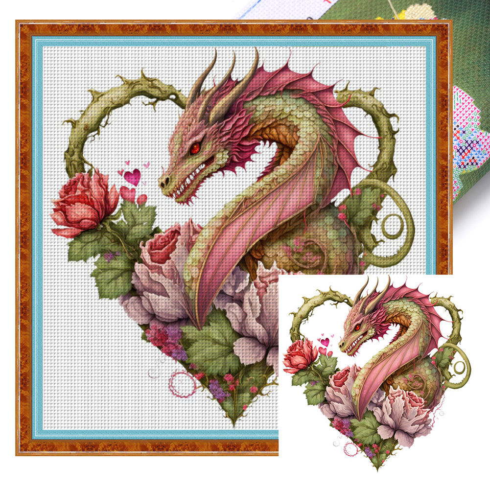 Heart Shaped Flower Pterosaur - 18CT Stamped Cross Stitch 30*30CM