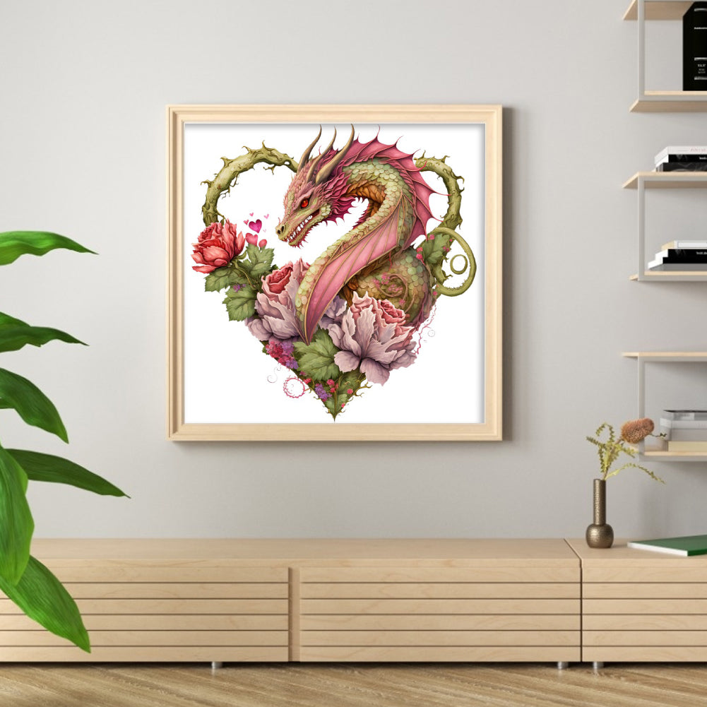 Heart Shaped Flower Pterosaur - 18CT Stamped Cross Stitch 30*30CM