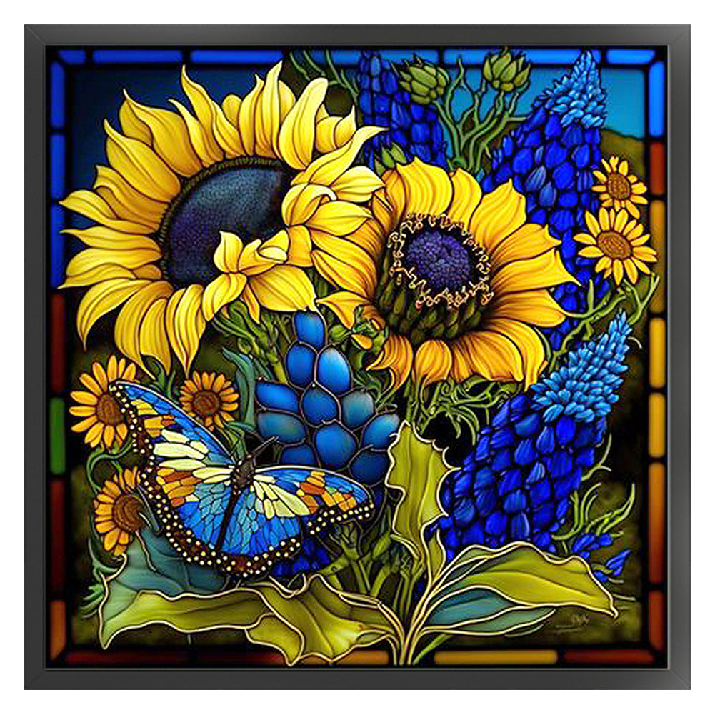 Glass Painting-Sunflower Bush - 11CT Stamped Cross Stitch 40*40CM