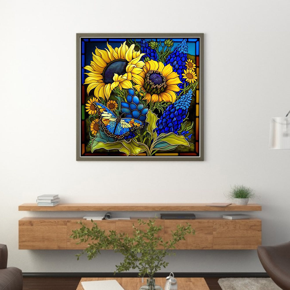 Glass Painting-Sunflower Bush - 11CT Stamped Cross Stitch 40*40CM