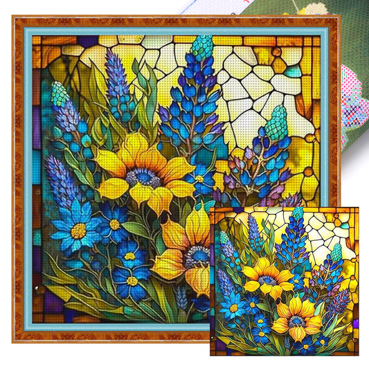 Glass Painting-Sunflower Bush - 11CT Stamped Cross Stitch 40*40CM