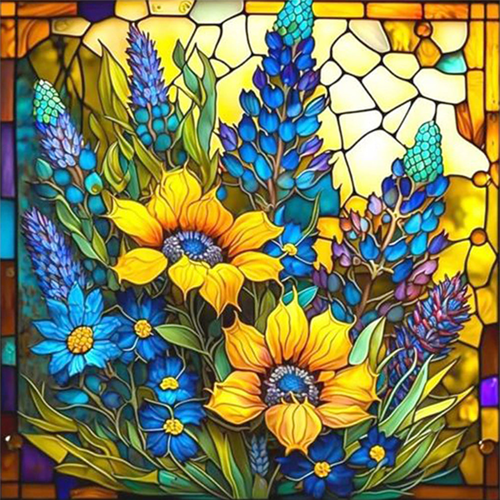 Glass Painting-Sunflower Bush - 11CT Stamped Cross Stitch 40*40CM