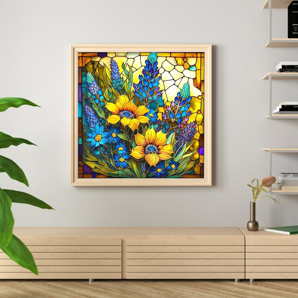 Glass Painting-Sunflower Bush - 11CT Stamped Cross Stitch 40*40CM