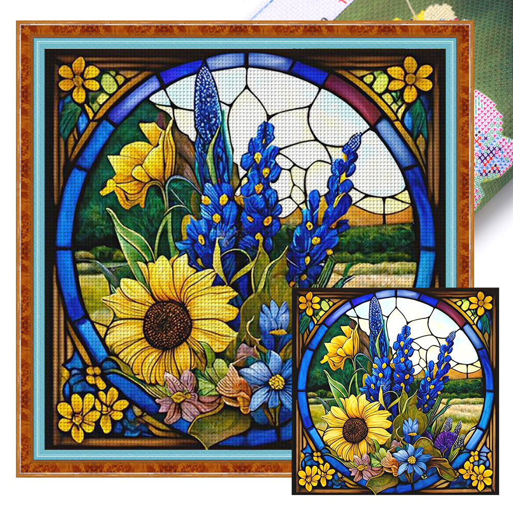 Glass Painting-Sunflower Bush - 11CT Stamped Cross Stitch 40*40CM