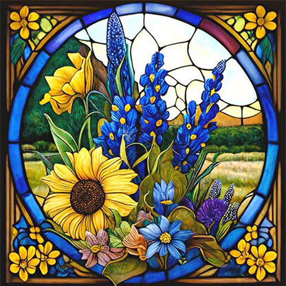 Glass Painting-Sunflower Bush - 11CT Stamped Cross Stitch 40*40CM