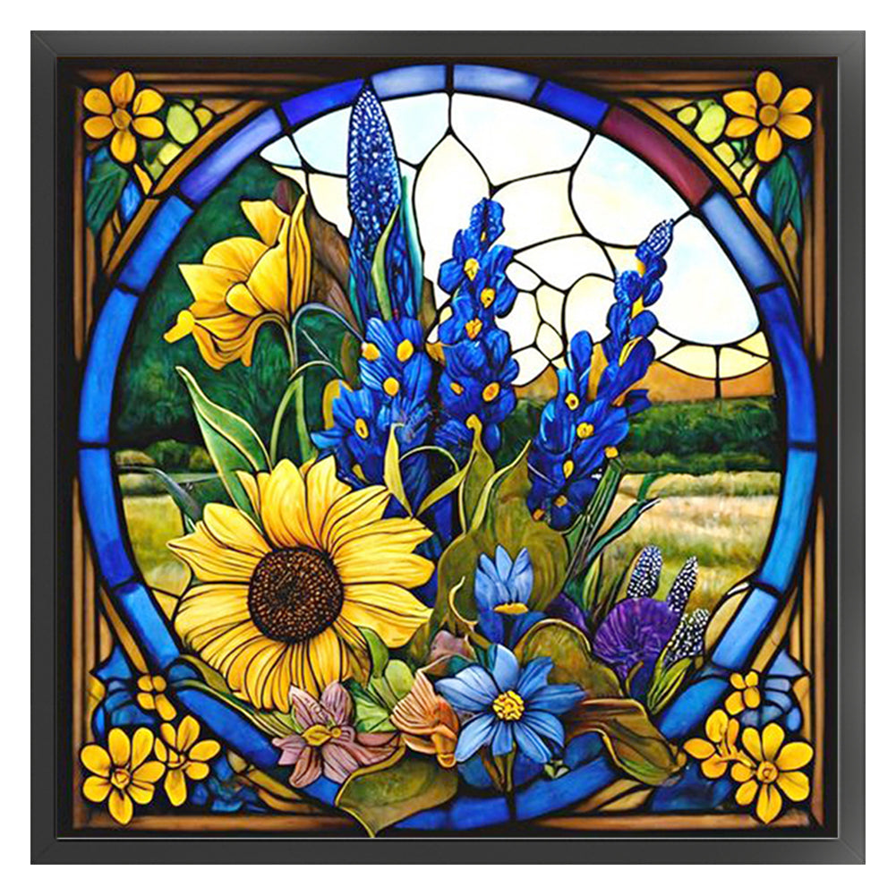 Glass Painting-Sunflower Bush - 11CT Stamped Cross Stitch 40*40CM