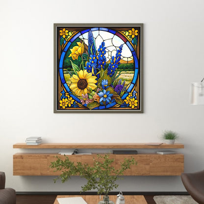 Glass Painting-Sunflower Bush - 11CT Stamped Cross Stitch 40*40CM