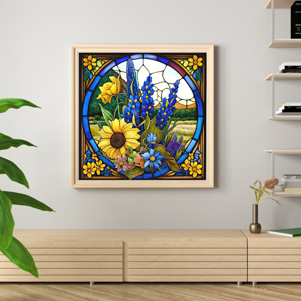 Glass Painting-Sunflower Bush - 11CT Stamped Cross Stitch 40*40CM